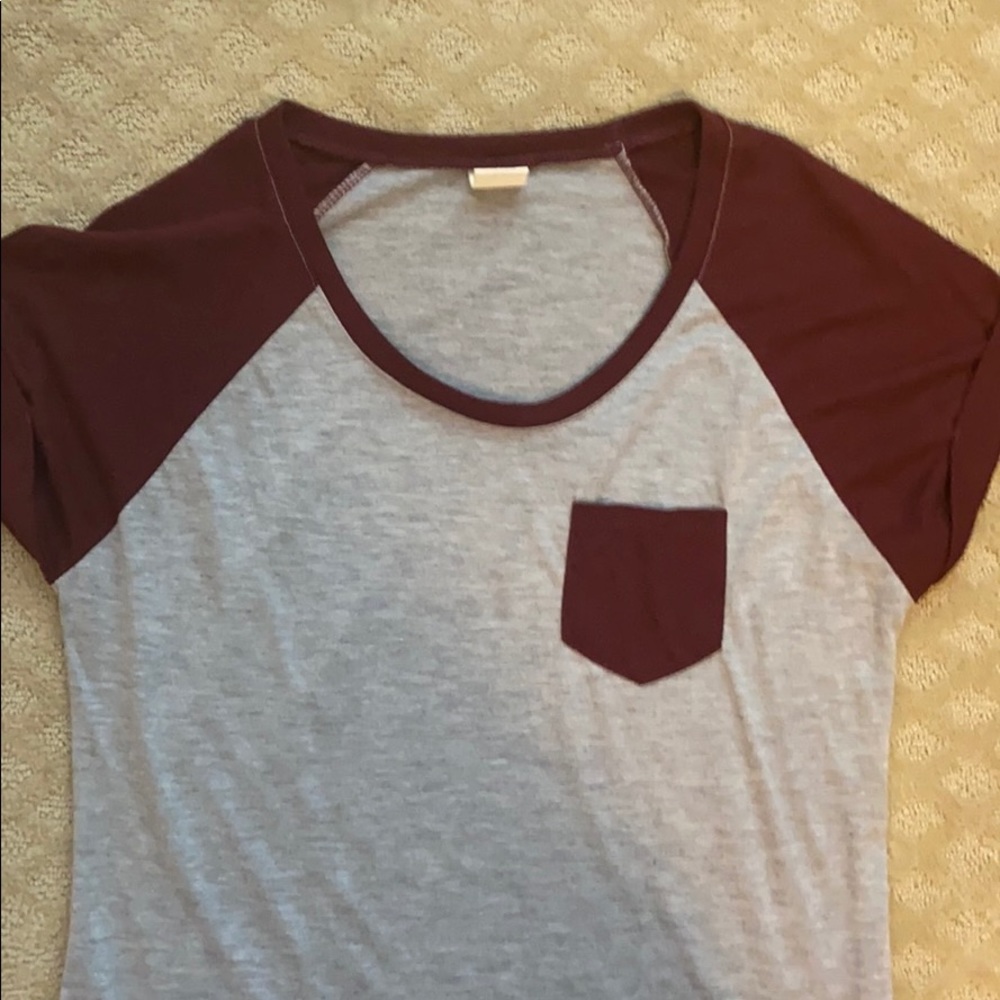 Zine Clothing Short Sleeve Raglan Tee in Heather Gray and Burgundy